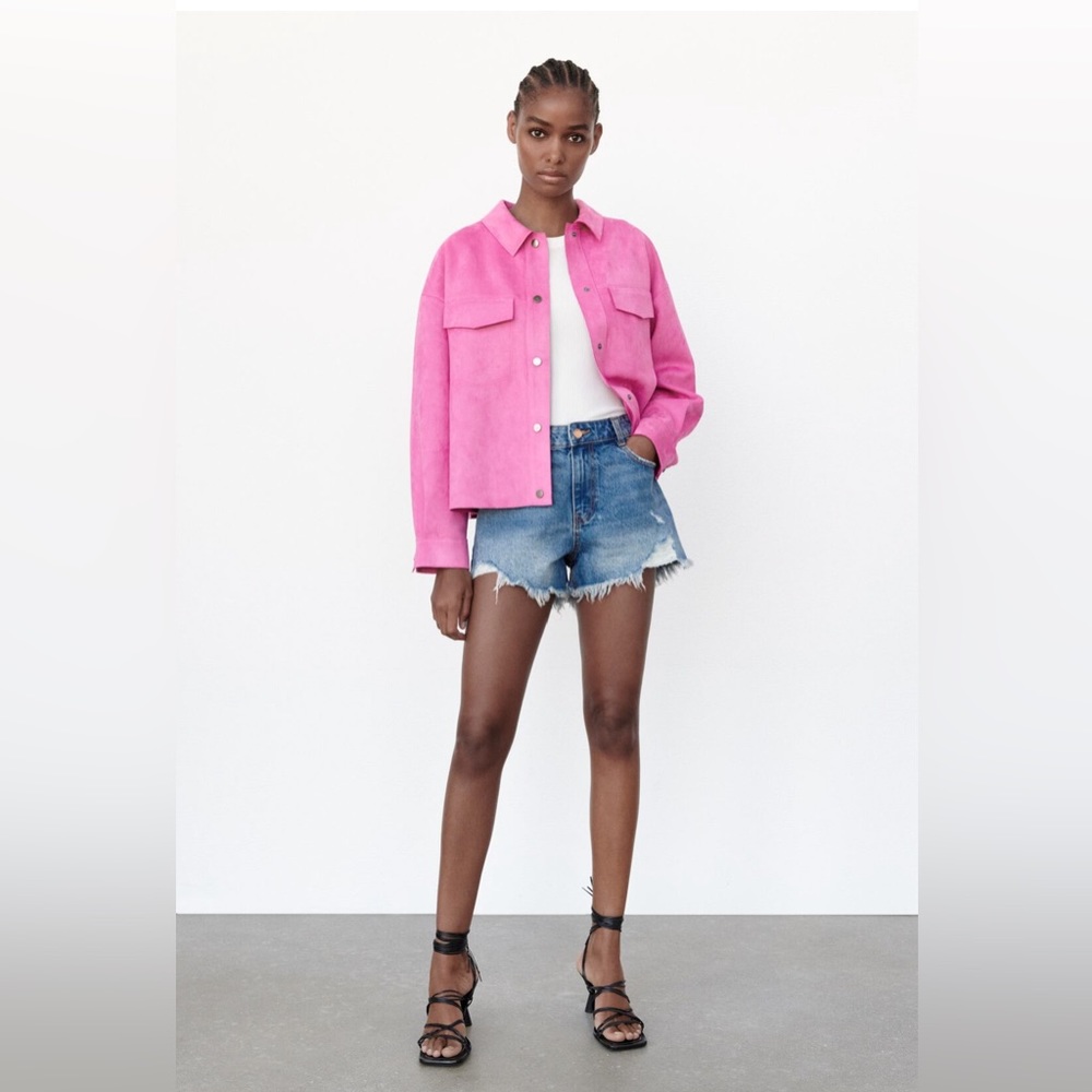 Zara Pink Button-Down Shirt Jacket - Picture 2 of 7